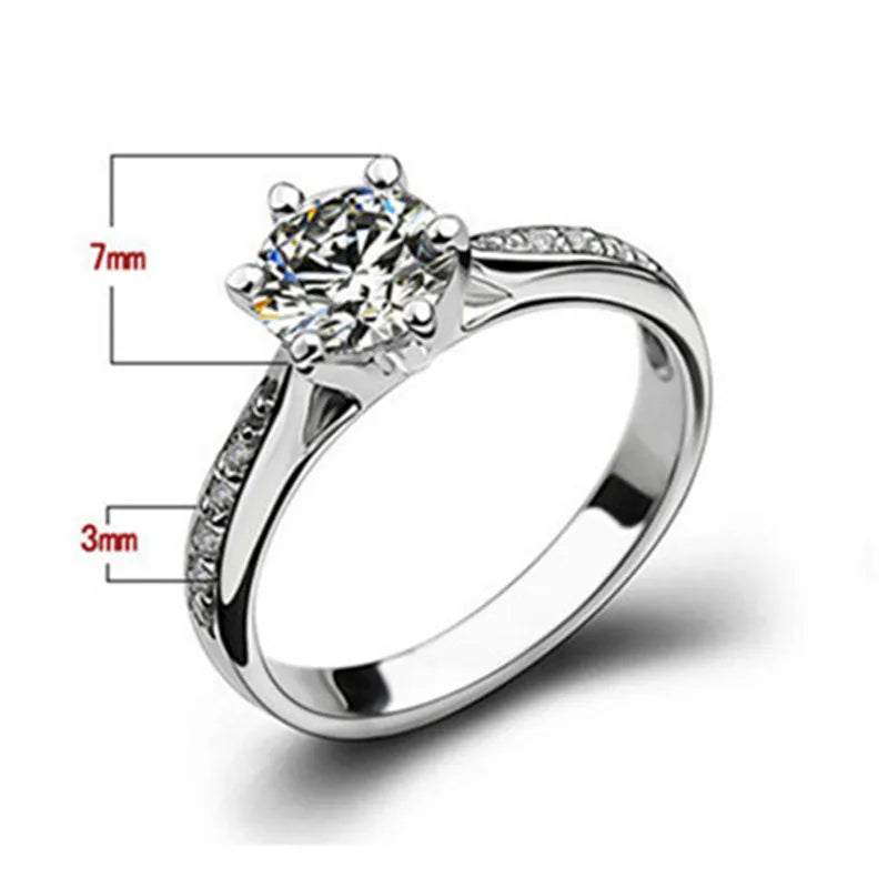 Anillo CC para Mujer  Plata Chapada con Circonita Cúbica Redonda para Boda y Compromiso