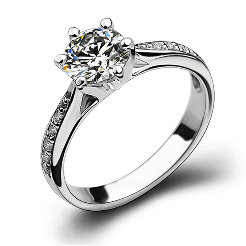 Anillo CC para Mujer  Plata Chapada con Circonita Cúbica Redonda para Boda y Compromiso