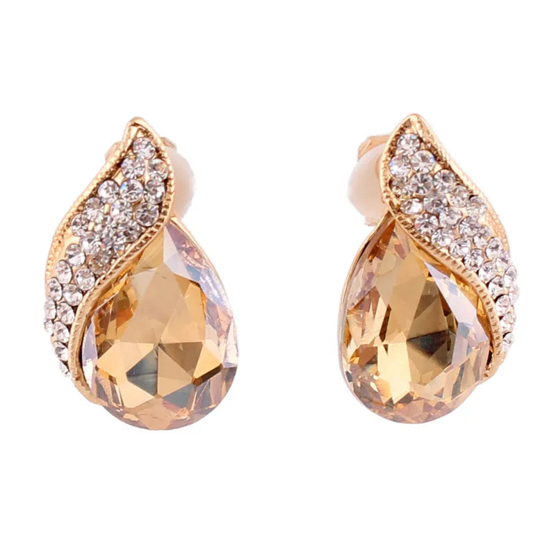 Pendientes de Clip con Cristal en Forma de Gota Lujo sin Perforación para Mujer