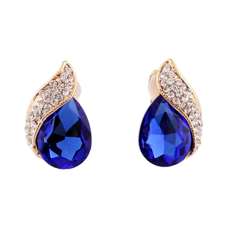 Pendientes de Clip con Cristal en Forma de Gota Lujo sin Perforación para Mujer