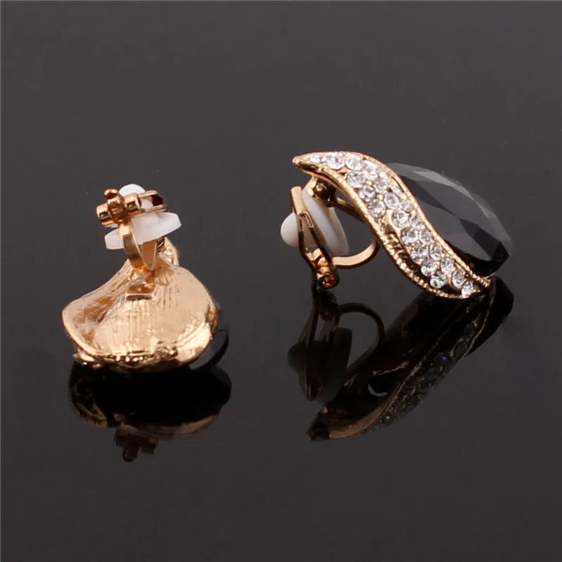 Pendientes de Clip con Cristal en Forma de Gota Lujo sin Perforación para Mujer