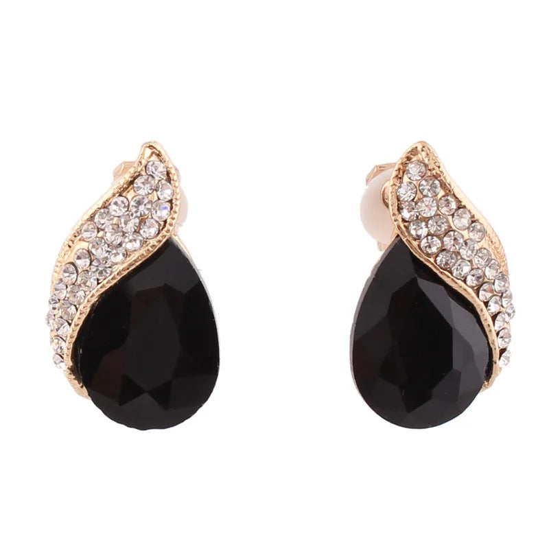 Pendientes de Clip con Cristal en Forma de Gota Lujo sin Perforación para Mujer