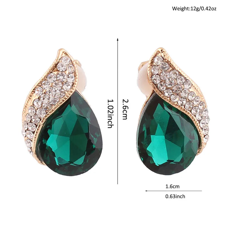 Pendientes de Clip con Cristal en Forma de Gota Lujo sin Perforación para Mujer