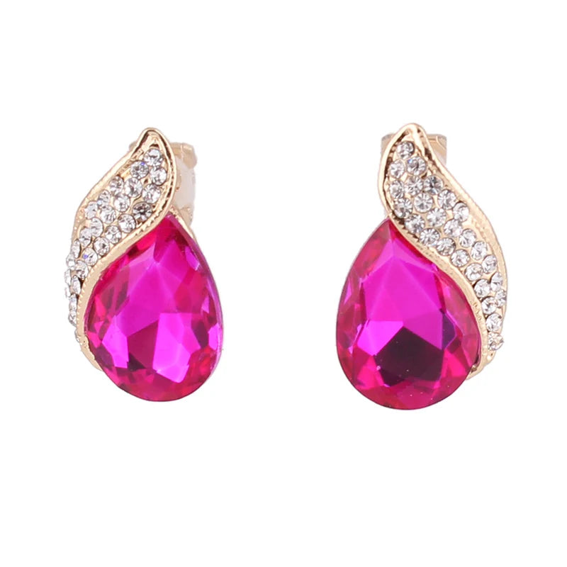 Pendientes de Clip con Cristal en Forma de Gota Lujo sin Perforación para Mujer