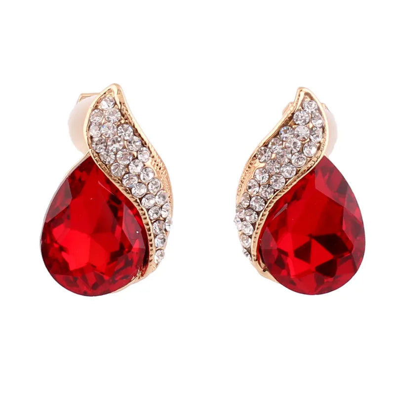 Pendientes de Clip con Cristal en Forma de Gota Lujo sin Perforación para Mujer