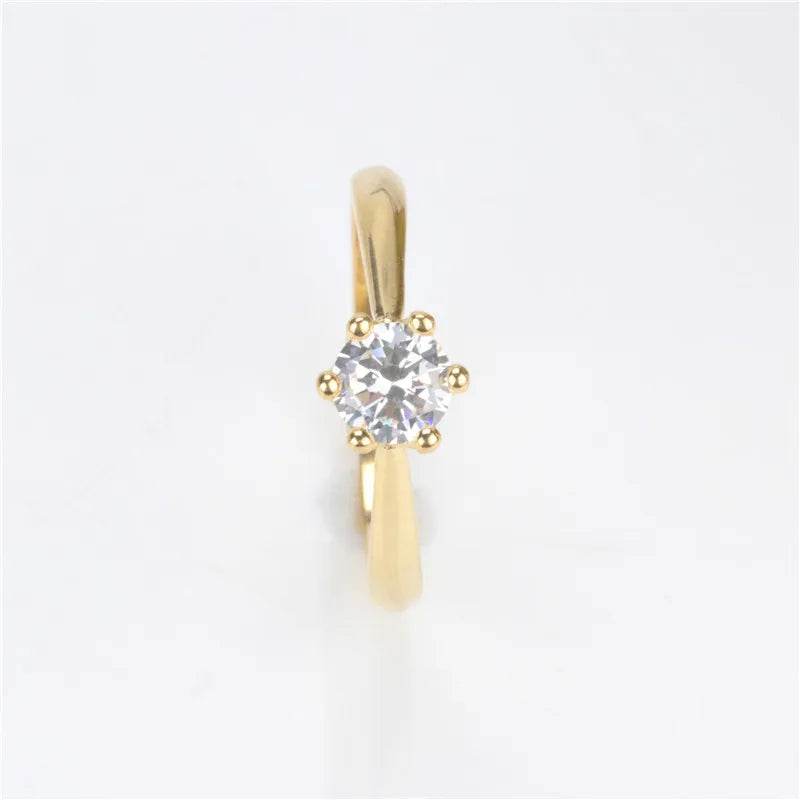 Anillo de Joyería Fina Circonita Redonda Chapada en Plata