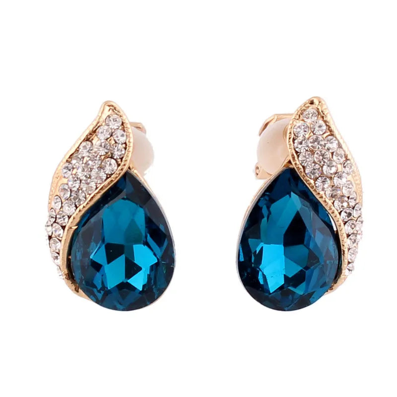 Pendientes de Clip con Cristal en Forma de Gota Lujo sin Perforación para Mujer