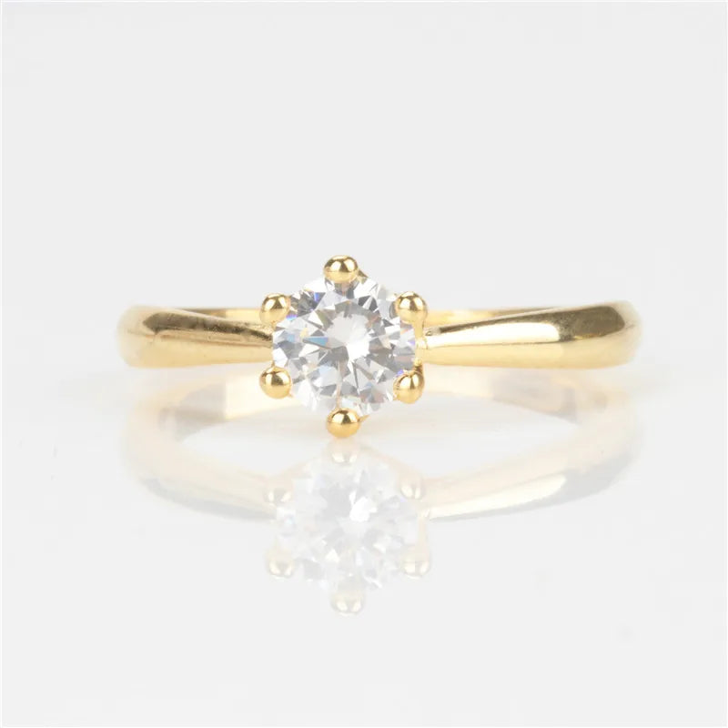Anillo de Joyería Fina Circonita Redonda Chapada en Plata