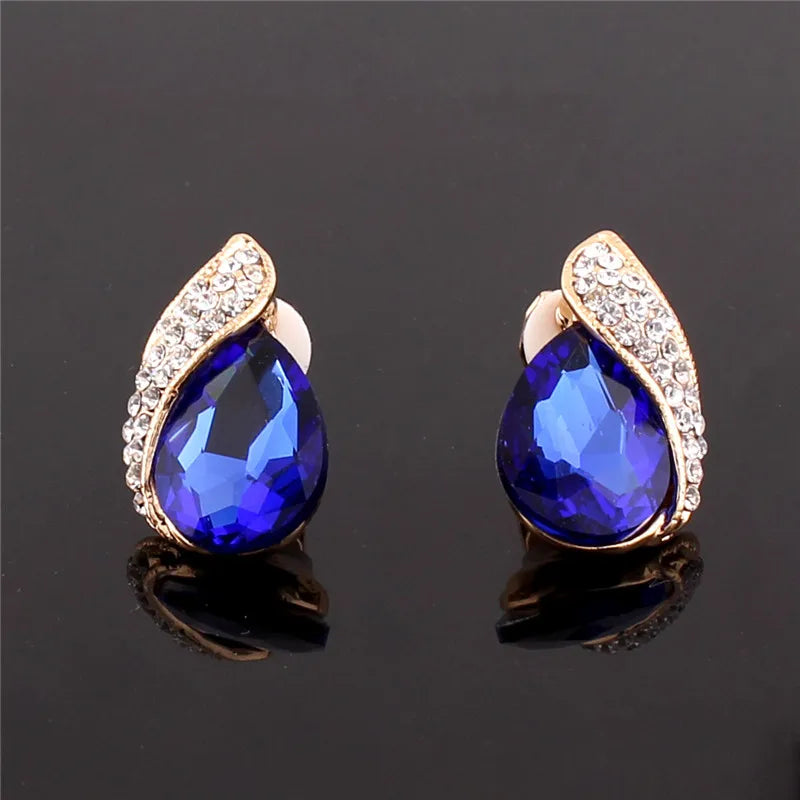 Pendientes de Clip con Cristal en Forma de Gota Lujo sin Perforación para Mujer