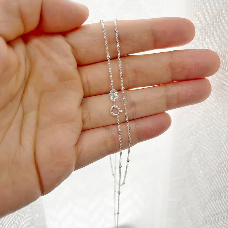 Collar Minimalista para Mujer Cadena Delicada de Plata Esterlina 925 con Bolitas