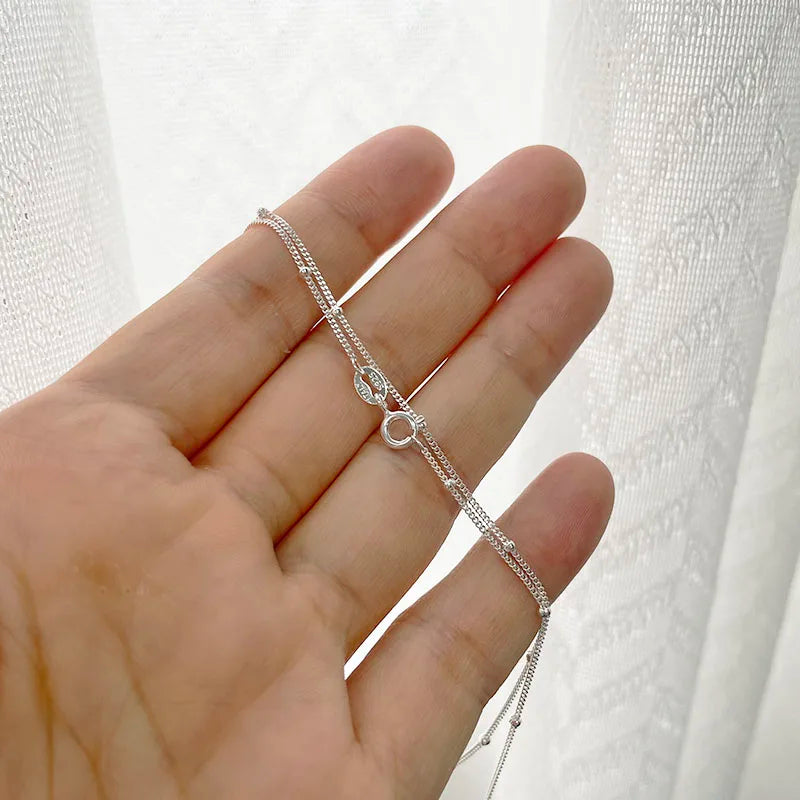 Collar Minimalista para Mujer Cadena Delicada de Plata Esterlina 925 con Bolitas