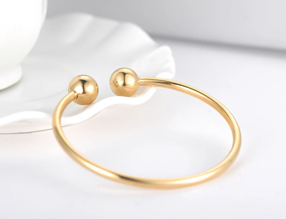 Brazalete de Moda para Mujer Lokaer, Acero Inoxidable con Doble Bola, Diseño Abierto
