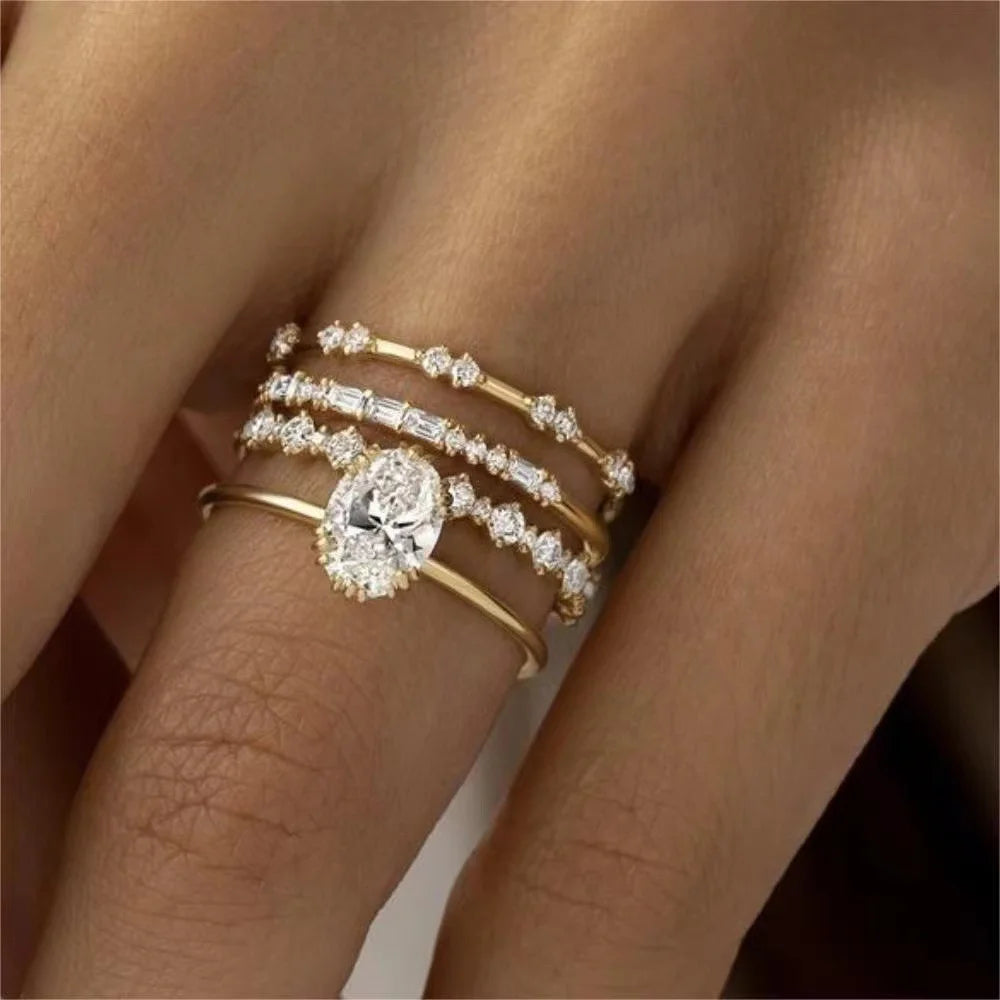 Set de Anillos de Cristal y Circón