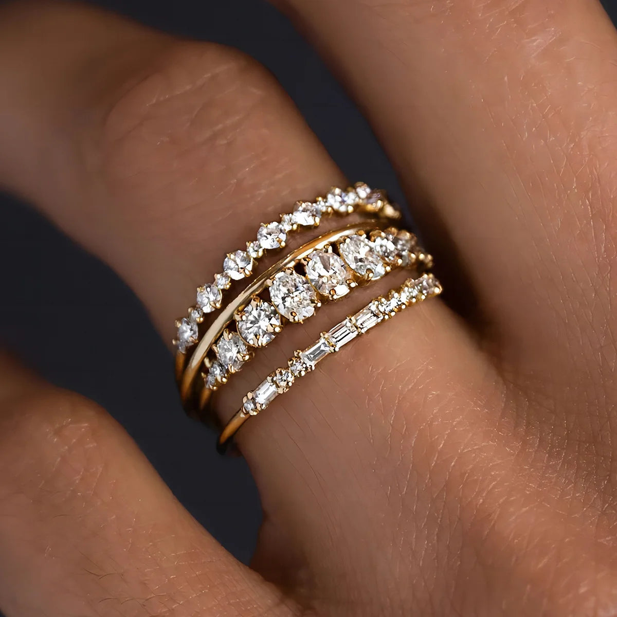 Set de Anillos de Cristal y Circón