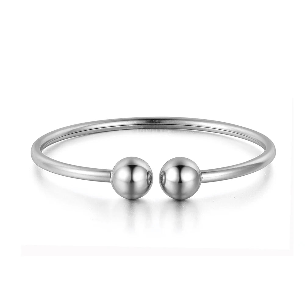 Brazalete de Moda para Mujer Lokaer, Acero Inoxidable con Doble Bola, Diseño Abierto