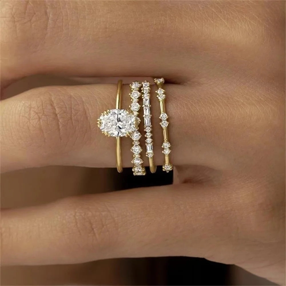 Set de Anillos de Cristal y Circón
