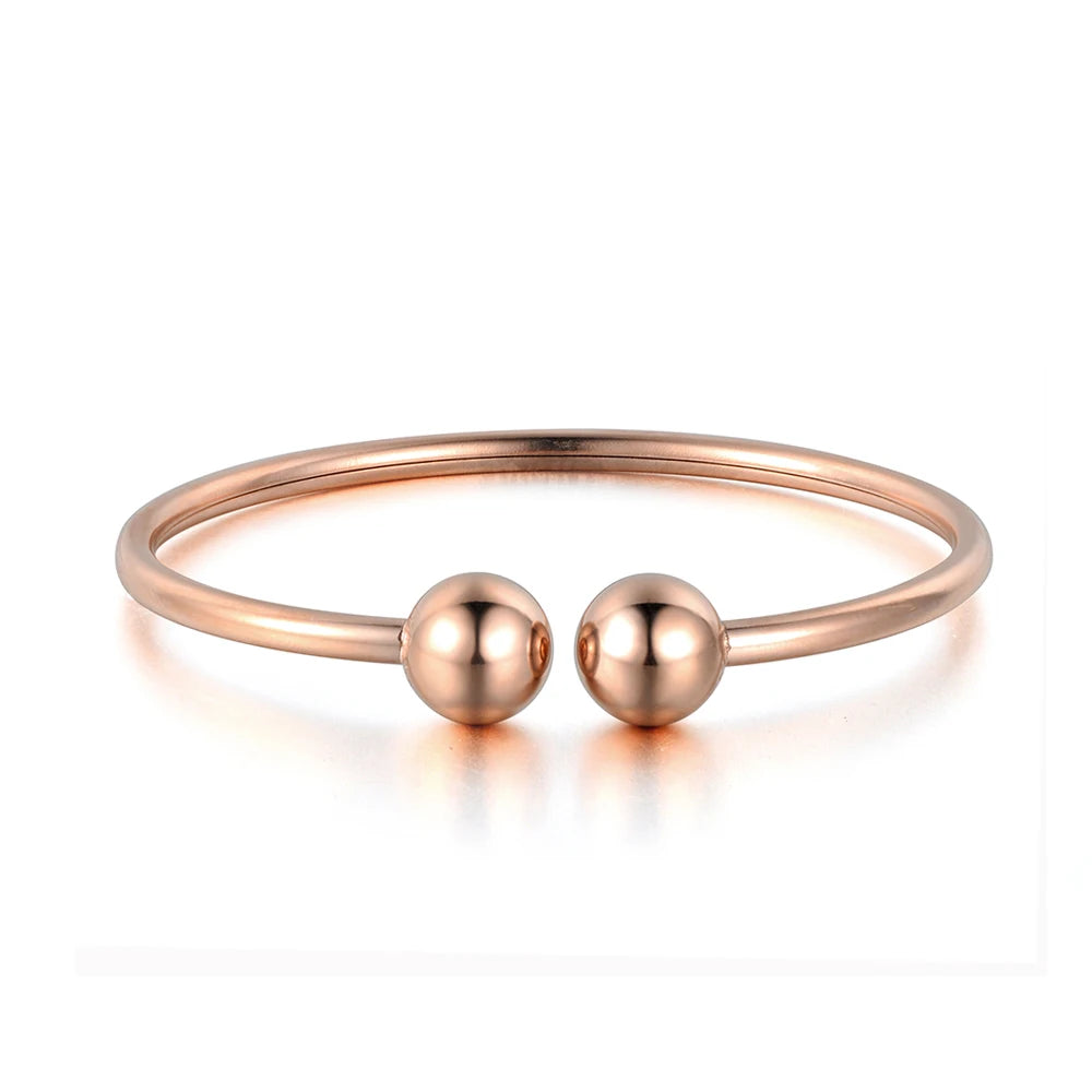 Brazalete de Moda para Mujer Lokaer, Acero Inoxidable con Doble Bola, Diseño Abierto