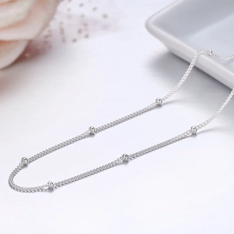 Collar Minimalista para Mujer Cadena Delicada de Plata Esterlina 925 con Bolitas