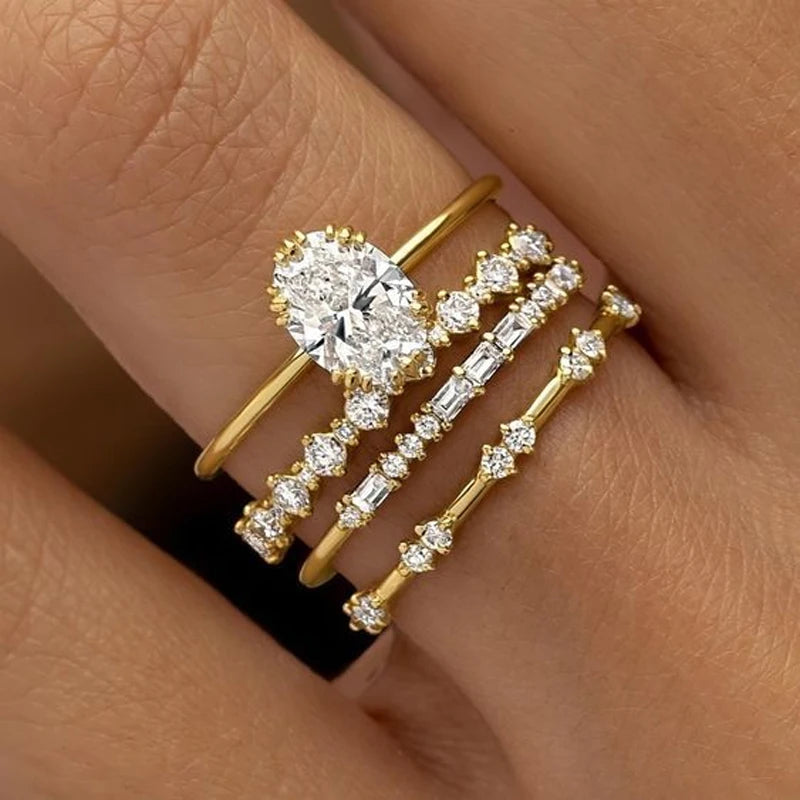 Set de Anillos de Cristal y Circón