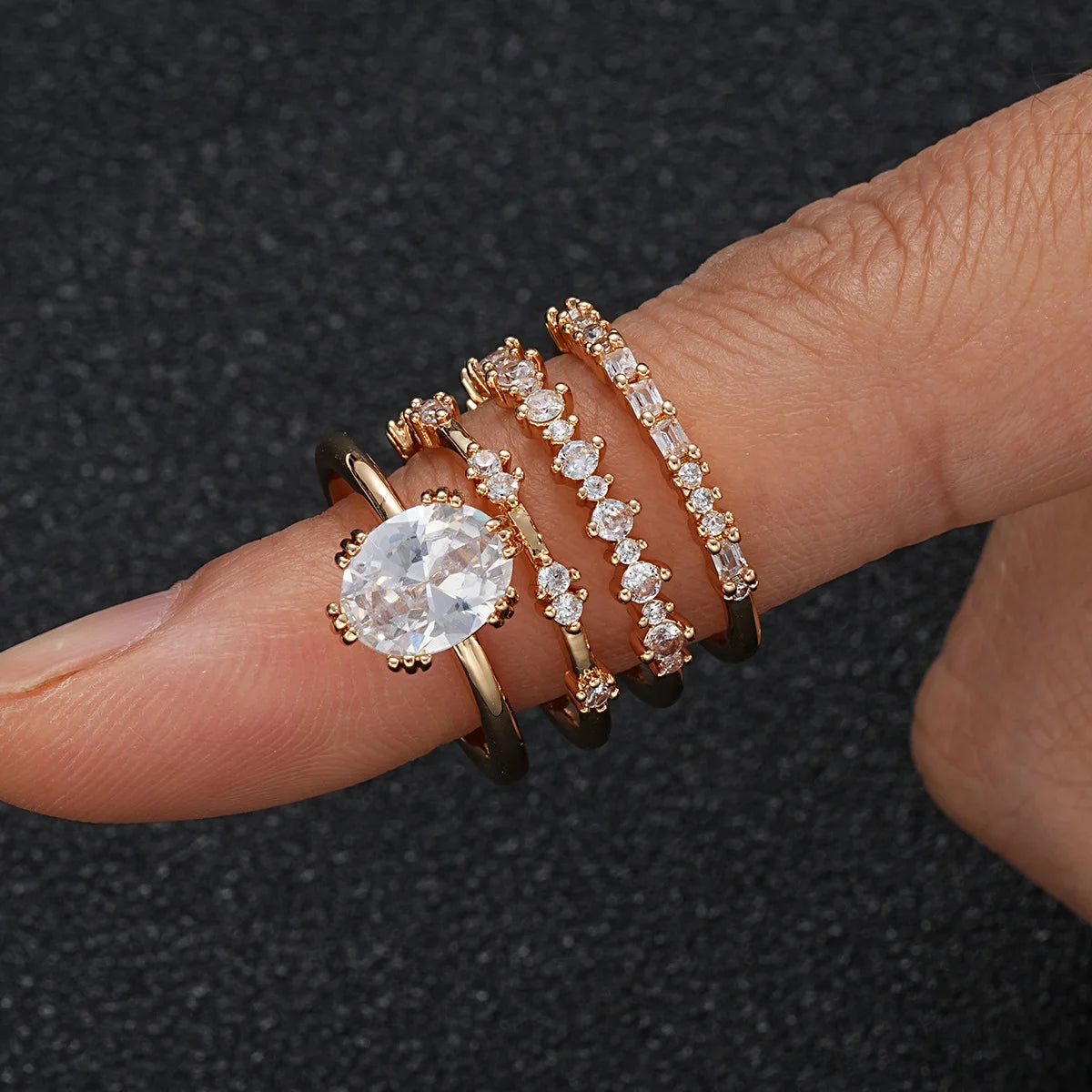 Set de Anillos de Cristal y Circón
