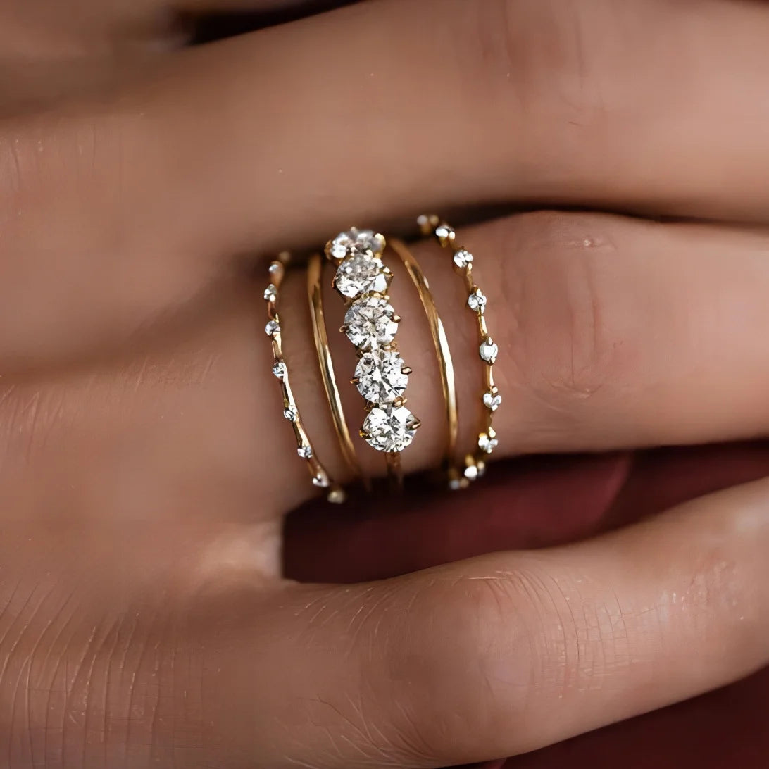 Set de Anillos de Cristal y Circón